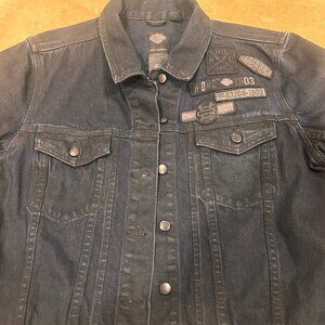 Women's Harley Davidson Black Label Slim Fit Cropped Denim  Motorcycle Jacket XL